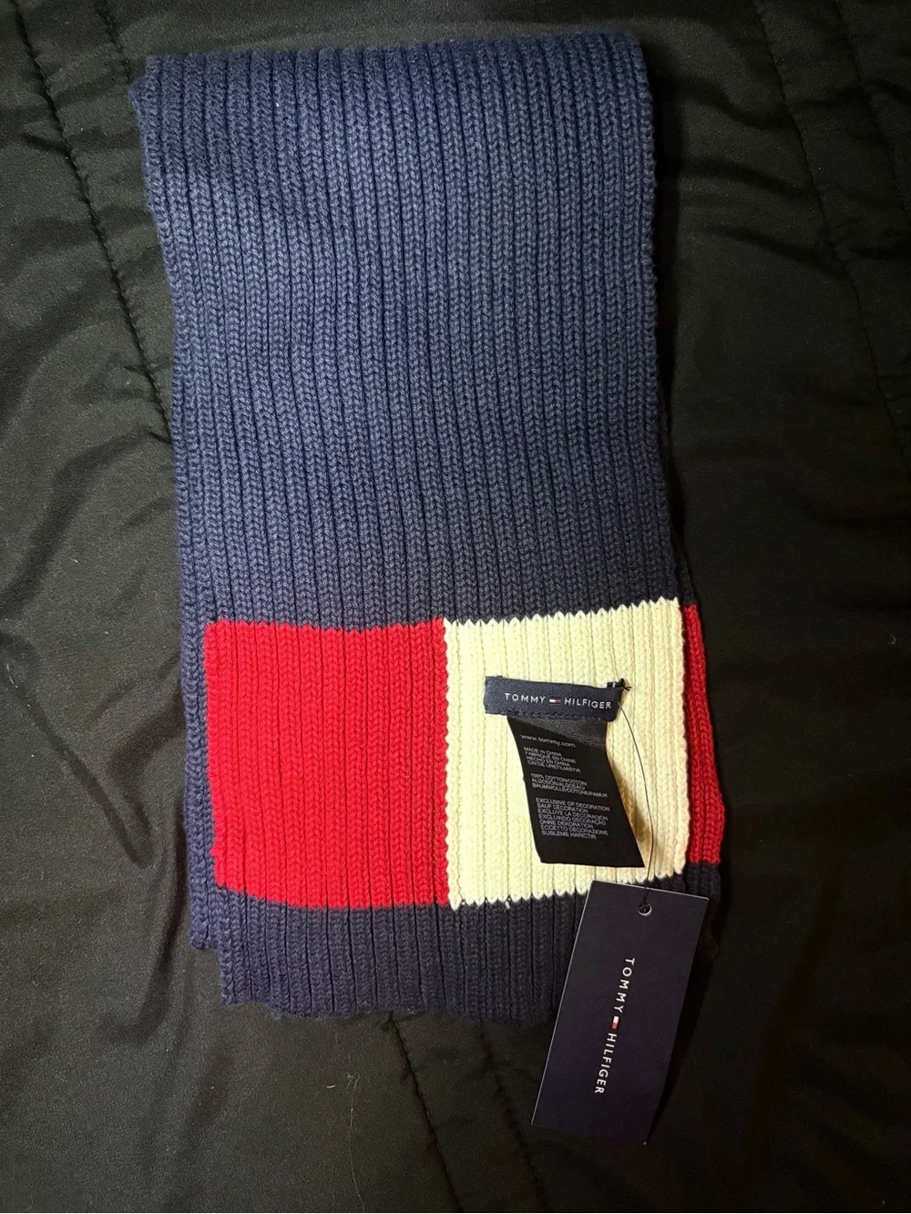 Tommy Hilfiger Navy Red White Block Knit Scarf